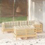 Muebles de jardín 7 pzas y cojines madera maciza de pino crema de , Conjuntos de jardín - Ref: Foro24-3096490, Precio: 596,77...