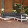 Muebles de jardín 5 pzas con cojines blanco madera maciza pino de , Conjuntos de jardín - Ref: Foro24-3096672, Precio: 468,08...