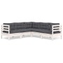 Muebles de jardín 5 pzas con cojines blanco madera maciza pino de , Conjuntos de jardín - Ref: Foro24-3096672, Precio: 468,08...