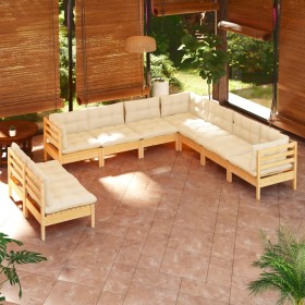 Muebles de jardín 9 pzas y cojines madera maciza de pino crema de , Conjuntos de jardín - Ref: Foro24-3096827, Precio: 770,29...