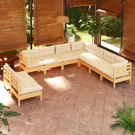 Muebles de jardín 9 pzas y cojines madera maciza de pino crema de , Conjuntos de jardín - Ref: Foro24-3096827, Precio: 770,29...