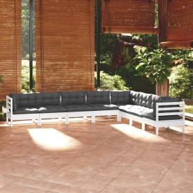 Muebles de jardín 8 pzas y cojines blanco madera maciza de pino de , Conjuntos de jardín - Ref: Foro24-3096804, Precio: 743,4...