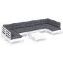 Muebles de jardín 8 pzas con cojines blanco madera maciza pino de , Conjuntos de jardín - Ref: Foro24-3097170, Precio: 708,78...