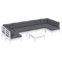 Muebles de jardín 8 pzas con cojines blanco madera maciza pino de , Conjuntos de jardín - Ref: Foro24-3097170, Precio: 708,78...