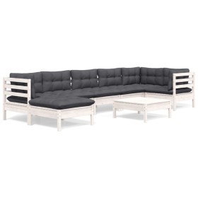 Muebles de jardín 8 pzas y cojines blanco madera maciza de pino de , Conjuntos de jardín - Ref: Foro24-3096557, Precio: 737,9...