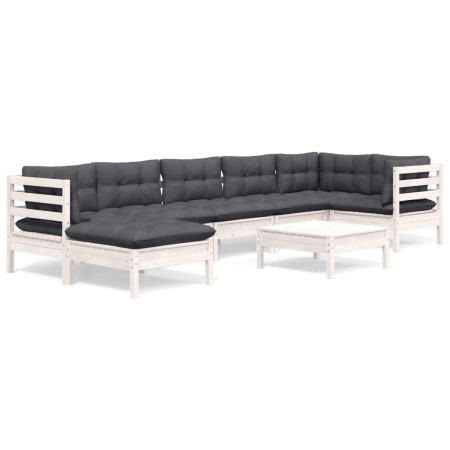 Muebles de jardín 8 pzas y cojines blanco madera maciza de pino de , Conjuntos de jardín - Ref: Foro24-3096557, Precio: 737,9...