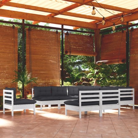 Muebles de jardín 10 pzas y cojines blanco madera maciza de pino de , Conjuntos de jardín - Ref: Foro24-3096756, Precio: 886,...