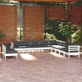 Muebles de jardín 11 pzas y cojines blanco madera maciza pino de , Conjuntos de jardín - Ref: Foro24-3096852, Precio: 933,65 ...