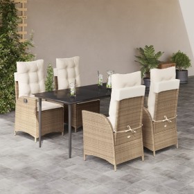 Set comedor de jardín 5 pzas con cojines ratán sintético beige en Conjuntos de jardín | Comprar online en Foru.es