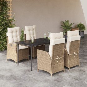 Set comedor de jardín 5 pzas con cojines ratán sintético beige en Conjuntos de jardín | Comprar online en Foru.es
