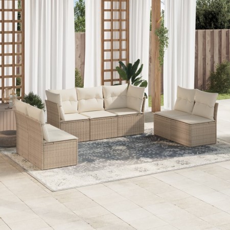 Set sofás de jardín 7 piezas y cojines ratán sintético beige de , Conjuntos de jardín - Ref: Foro24-3249247, Precio: 497,10 €...