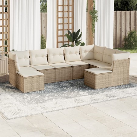Set de sofás de jardín 9 pzas con cojines ratán sintético beige de , Conjuntos de jardín - Ref: Foro24-3250407, Precio: 624,1...