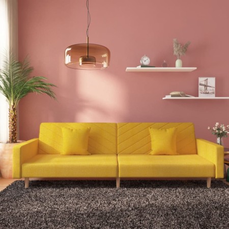 Sofá cama de 2 plazas con dos almohadas tela color amarillo de , Sofás - Ref: Foro24-375906, Precio: 282,49 €, Descuento: %