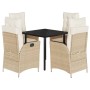 Set comedor de jardín 5 pzas con cojines ratán sintético beige en Conjuntos de jardín | Comprar online en Foru.es