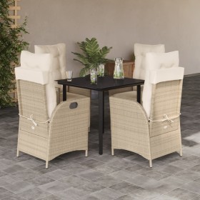 Set comedor de jardín 5 pzas con cojines ratán sintético beige en Conjuntos de jardín | Comprar online en Foru.es