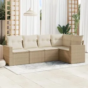 Garden sofa set with cushions 5 pieces beige synthetic rattan by , Modular outdoor sofas - Ref: Foro24-3251265, Price: 374,22...