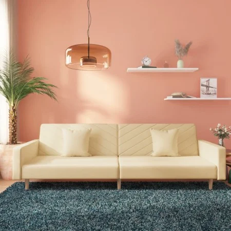 Sofá cama de 2 plazas con dos almohadas tela color crema de , Sofás - Ref: Foro24-375902, Precio: 275,84 €, Descuento: %