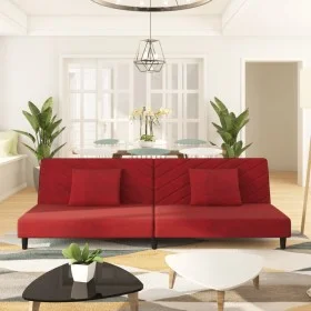 Two-seater sofa bed with two red velvet pillows by , Sofas - Ref: Foro24-375914, Price: 239,88 €, Discount: %