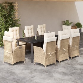 Set comedor de jardín 9 pzas con cojines ratán sintético beige en Conjuntos de jardín | Comprar online en Foru.es