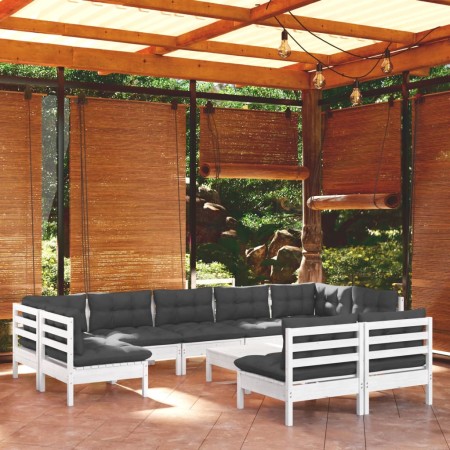 Muebles de jardín 10 pzas y cojines blanco madera maciza de pino de , Conjuntos de jardín - Ref: Foro24-3097206, Precio: 851,...