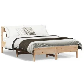 Bettgestell mit Kopfteil aus massivem Kiefernholz 140x200 cm von , Betten und Lattenroste - Ref: Foro24-842646, Preis: 145,36...