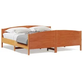 Estructura cama con cabecero madera pino marrón cera 180x200 cm de , Camas y somieres - Ref: Foro24-3216166, Precio: 250,88 €...