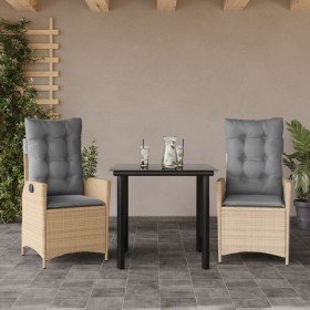 Set comedor de jardín 3 pzas con cojines ratán sintético beige en Conjuntos de jardín | Comprar online en Foru.es