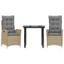 Set comedor de jardín 3 pzas con cojines ratán sintético beige en Conjuntos de jardín | Comprar online en Foru.es