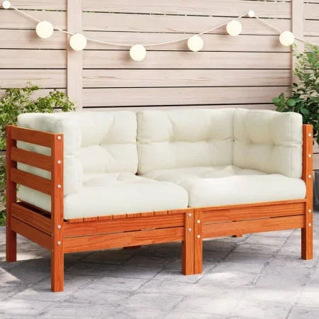 Garden corner sofa and wax brown pine wood cushions by , Modular outdoor sofas - Ref: Foro24-838150, Price: 107,71 €, Discoun...