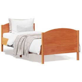 Estructura cama con cabecero madera pino marrón cera 100x200 cm de , Camas y somieres - Ref: Foro24-842565, Precio: 117,19 €,...