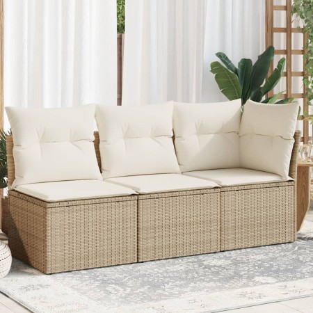 Sofá de jardín de 3 plazas con cojines ratán sintético beige de , Sofás de exterior - Ref: Foro24-366076, Precio: 216,44 €, D...