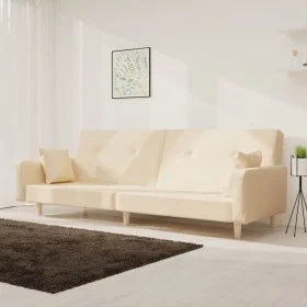 Sofá cama de 2 plazas con dos almohadas tela color crema de , Sofás - Ref: Foro24-375744, Precio: 265,22 €, Descuento: %