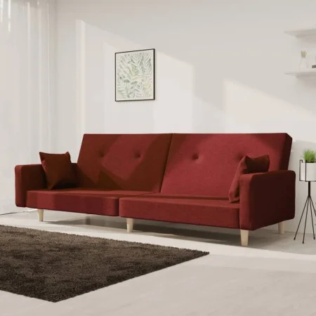 Sofá cama de 2 plazas con dos almohadas tela color vino de , Sofás - Ref: Foro24-375746, Precio: 265,01 €, Descuento: %
