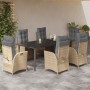 Set comedor de jardín 7 pzas con cojines ratán sintético beige en Conjuntos de jardín | Comprar online en Foru.es