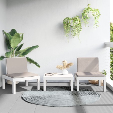 Juego de muebles de jardín 3 piezas con cojines PP blanco de , Conjuntos de jardín - Ref: Foro24-3203732, Precio: 169,04 €, D...