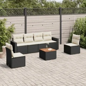Set de comedor de jardín 7 pzas y cojines ratán sintético negro de , Conjuntos de jardín - Ref: Foro24-3224068, Precio: 373,7...