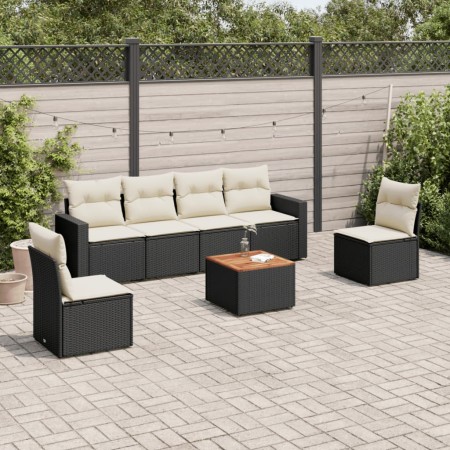 Set de comedor de jardín 7 pzas y cojines ratán sintético negro de , Conjuntos de jardín - Ref: Foro24-3224068, Precio: 367,8...