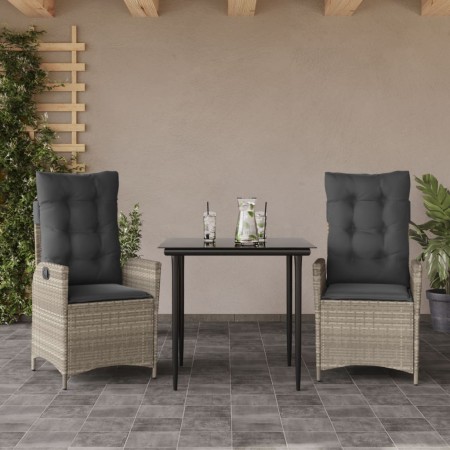 Set comedor de jardín 3 pzas cojines ratán sintético gris claro en Conjuntos de jardín | Comprar online en Foru.es