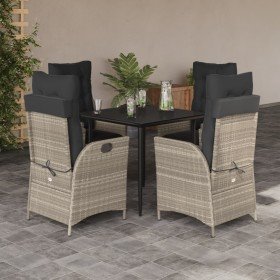 Set comedor de jardín 5 pzas cojines ratán sintético gris claro en Conjuntos de jardín | Comprar online en Foru.es