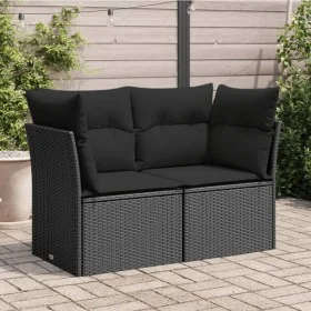 Sofá de jardín 2 plazas con cojines ratán sintético negro by , Outdoor sofas - Ref: Foro24-365986, Price: 159,48 €, Discount: %