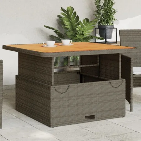 Mesa de jardín ratán PE y madera acacia gris 110x110x71 cm de , Mesas de jardín - Ref: Foro24-368273, Precio: 179,01 €, Descu...