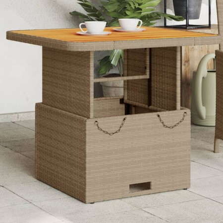 Mesa de jardín ratán sintético madera acacia beige 80x80x71 cm de , Mesas de jardín - Ref: Foro24-368271, Precio: 129,92 €, D...