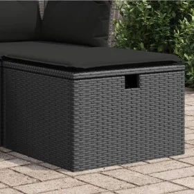 Taburete de jardín de ratán sintético negro y cojín 55x55x37cm de , Otomanas de exterior - Ref: Foro24-365967, Precio: 60,28 ...