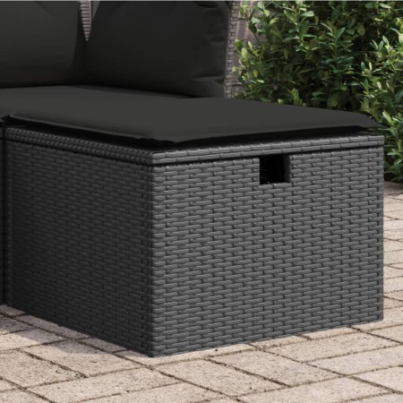Taburete de jardín de ratán sintético negro y cojín 55x55x37cm de , Otomanas de exterior - Ref: Foro24-365967, Precio: 63,74 ...