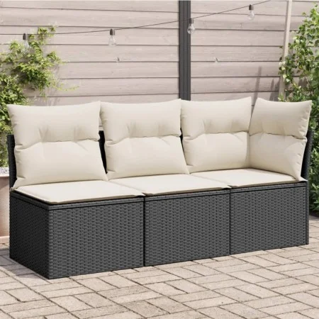 Sofá de jardín de 3 plazas con cojines de ratan PE en negro de , Sofás de exterior - Ref: Foro24-366014, Precio: 176,25 €, De...
