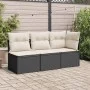 Sofá de jardín de 3 plazas con cojines de ratan PE en negro de , Sofás de exterior - Ref: Foro24-366014, Precio: 176,25 €, De...