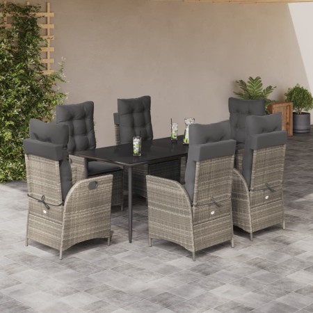 Set comedor jardín 7 pzas y cojines ratán sintético gris claro en Conjuntos de jardín | Comprar online en Foru.es