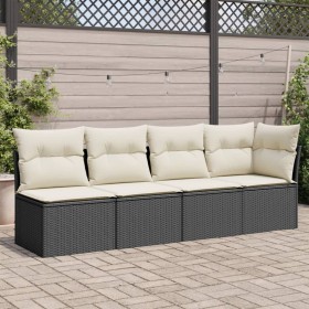 Sofá de jardín de 4 plazas con cojines en ratán sintético negro de , Sofás de exterior - Ref: Foro24-365999, Precio: 210,46 €...