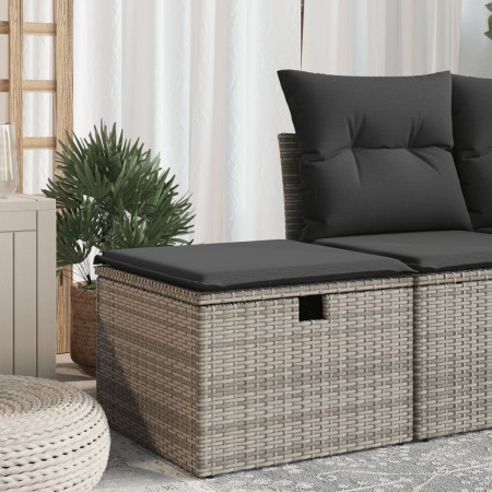 Taburete de jardín con cojín ratán sintético gris 55x55x37cm de , Otomanas de exterior - Ref: Foro24-366118, Precio: 57,10 €,...