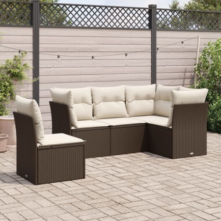 Set comedor de jardín 5 piezas y cojines ratán sintético marrón de , Conjuntos de jardín - Ref: Foro24-3217643, Precio: 331,2...
